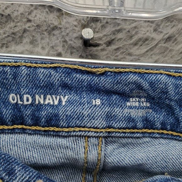 Old Navy Jeans Womens 18 Blue Sky-High Wide Leg Distressed Cotton Denim - Picture 2 of 12